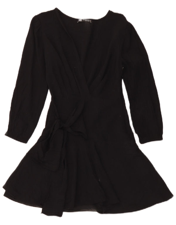 Rochie A-Line Zara Femei Mâneci 3/4 UK 6 XS Viscoză Neagră