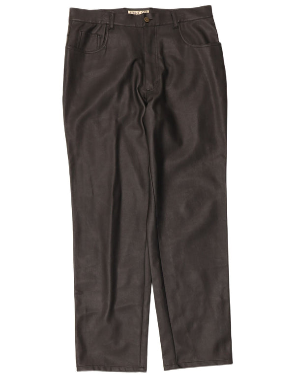 John F Gee Pantaloni drepți din piele artificială pentru bărbați EU 50 Large W34 L31 Negru