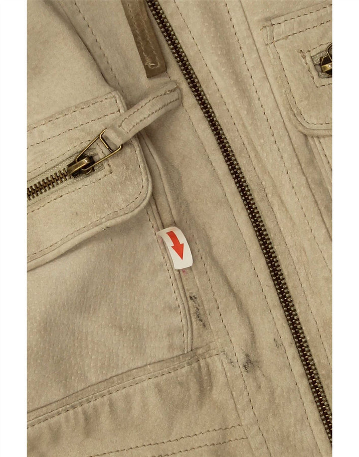Geaca Bomber de piele intoarsa pentru barbati Heine UK 44 2XL piele bej