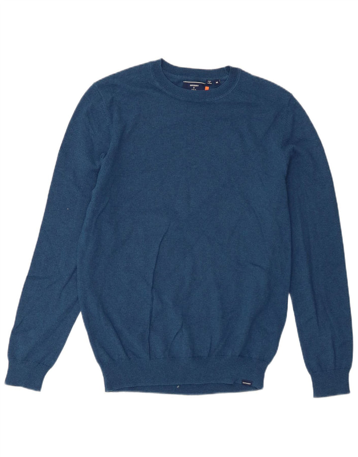 Pulover Superdry pentru bărbați, cu gât crew, bumbac albastru mediu