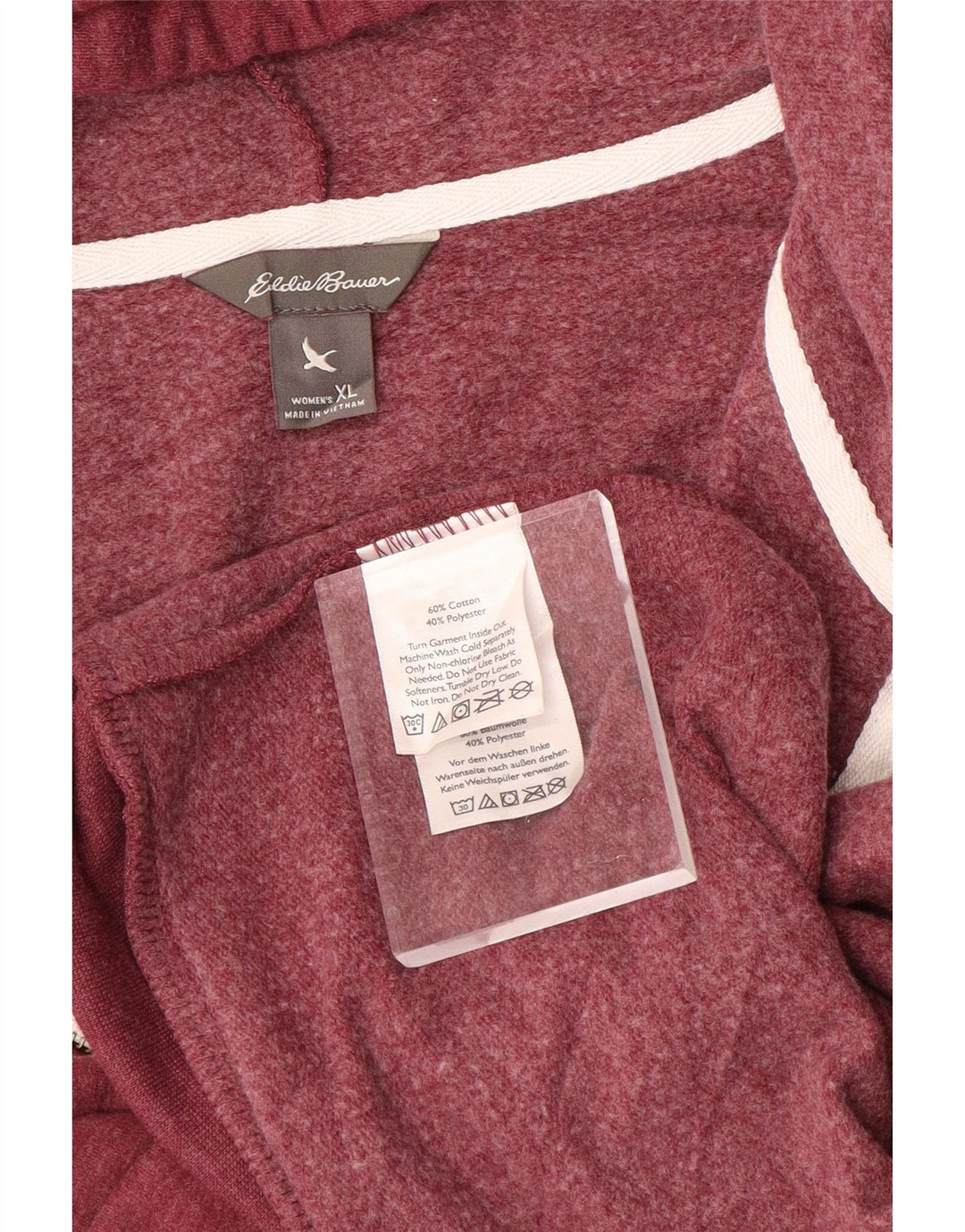 EDDIE BAUER Pulover cu glugă cu fermoar pentru femei UK 18 XL bumbac burgundă