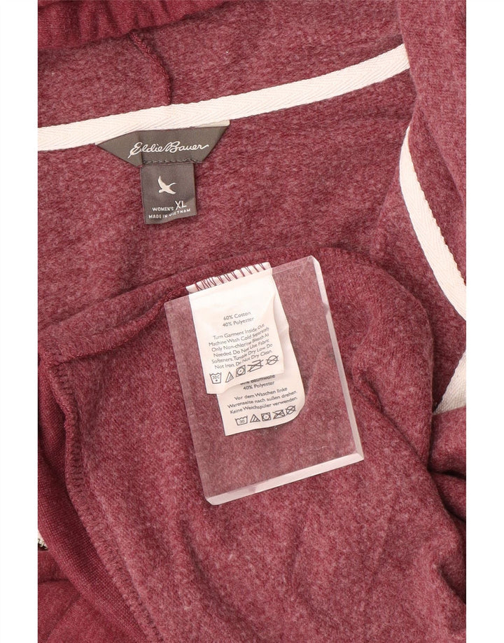 EDDIE BAUER Pulover cu glugă cu fermoar pentru femei UK 18 XL bumbac burgundă