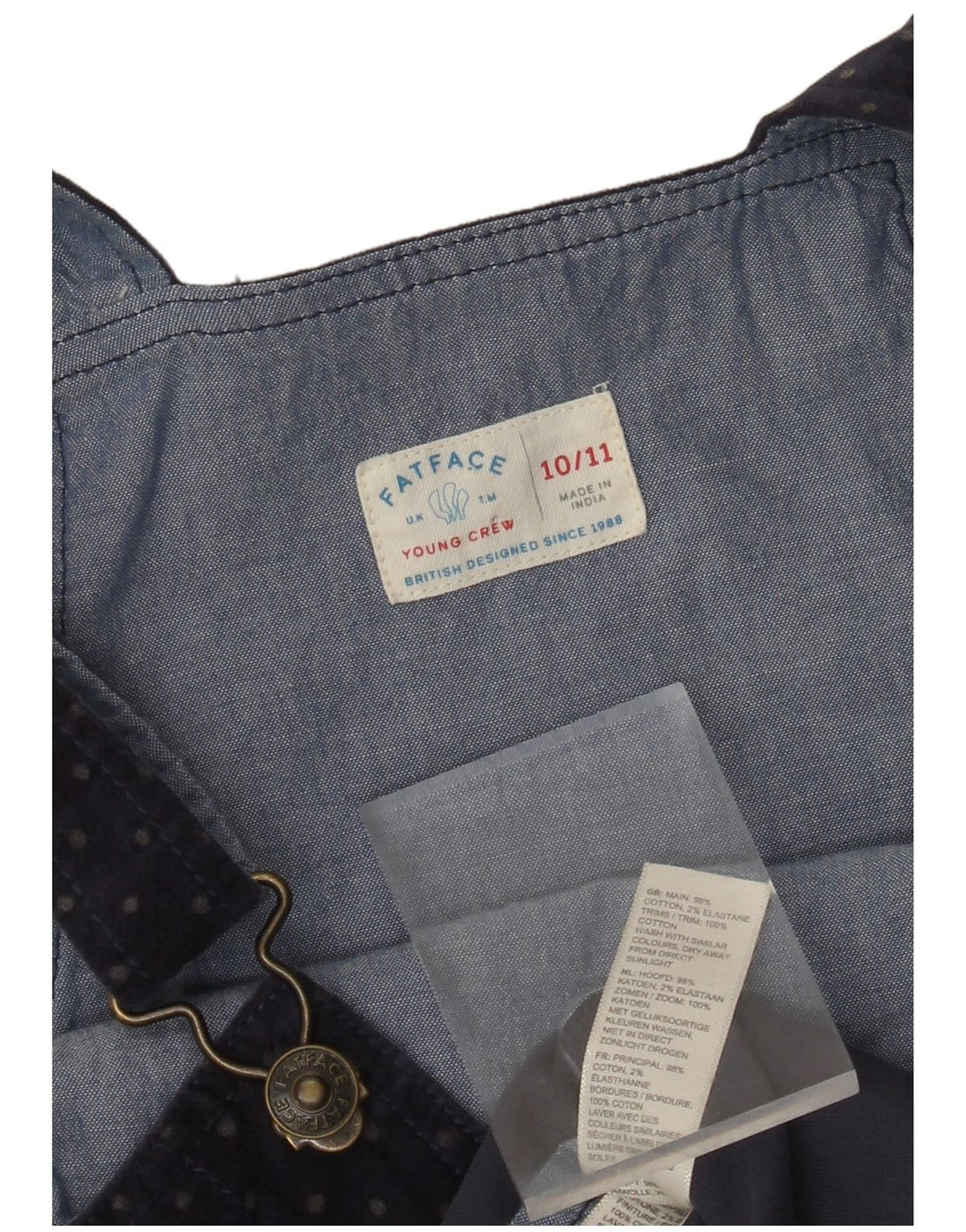 Fusta salopeta fete FAT FACE 10-11 ani W26 bleumarin bumbac cu pete