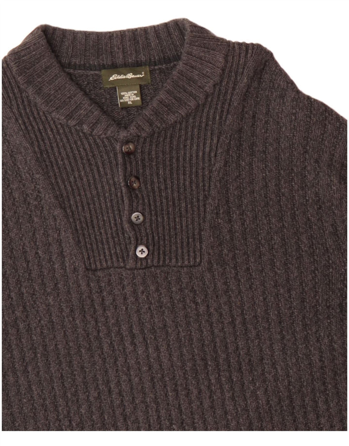 EDDIE BAUER Pulover pentru bărbați cu gât roșu, XL, bumbac gri