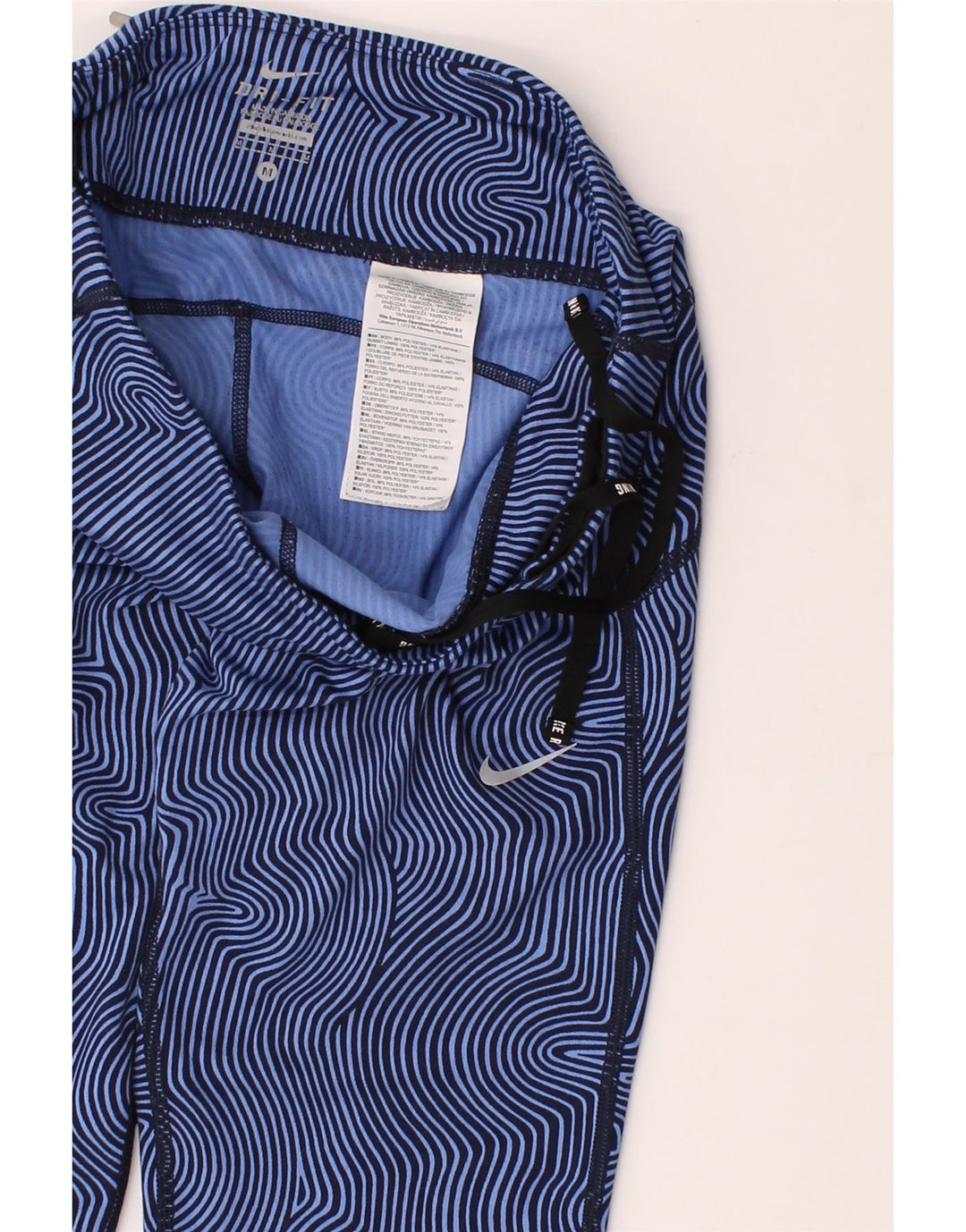NIKE Womens Dri Fit Capri Leggings UK 14 Medium  Blue Striped Polyester Vintage Nike and Second-Hand Nike from Messina Hembry 