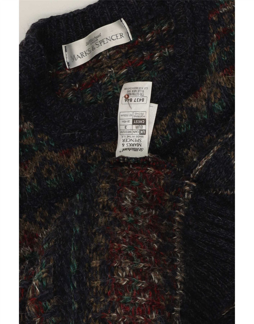 Pulover pentru bărbați Marks & Spencer, cu gât crew, mijlociu, bleumarin, Fair Isle