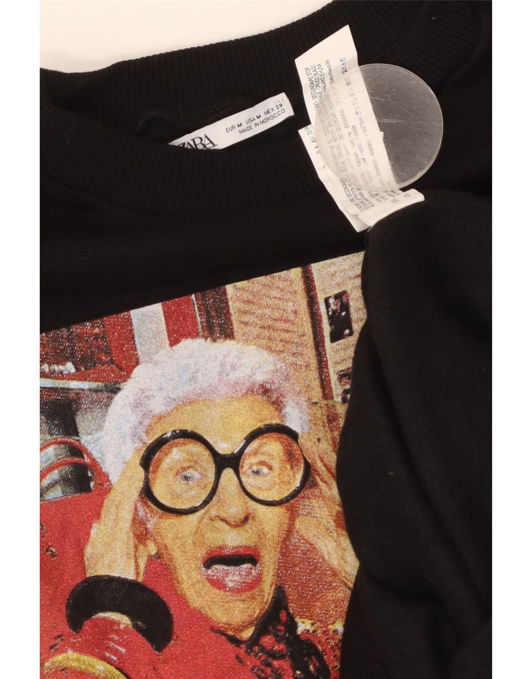 Pulover cu grafic pentru femei ZARA UK 14 Bumbac mediu negru