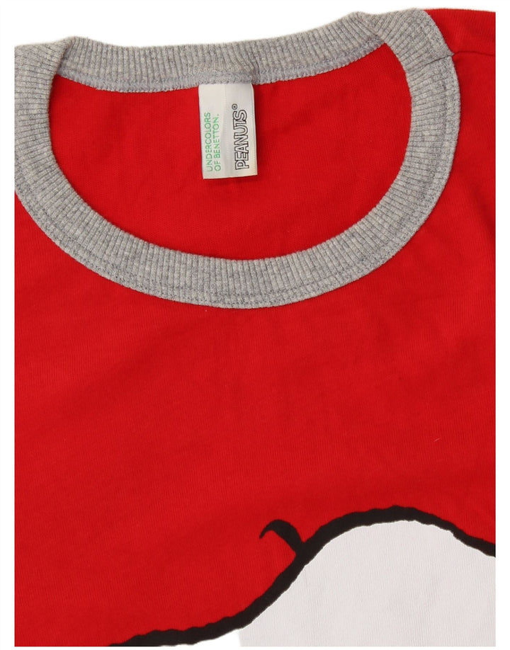 BENETTON pentru femei Peanuts Graphic Top cu mânecă lungă UK 14 Medium Red Cartoon