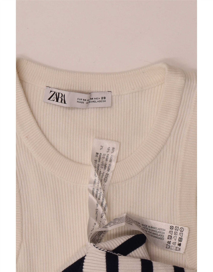 Top cu vestă pentru femei Zara UK 12 Medium White Striped Viscose