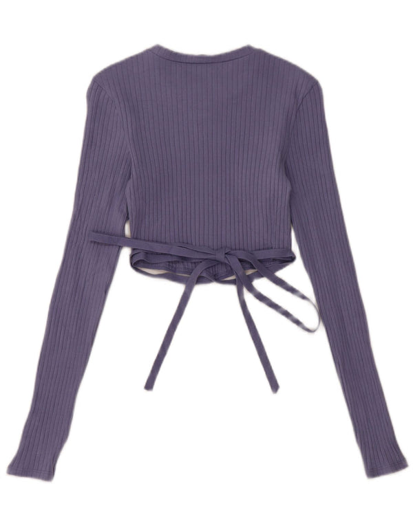 Crop Top pentru femei Zara cu mânecă lungă UK 10 mic, albastru, bumbac