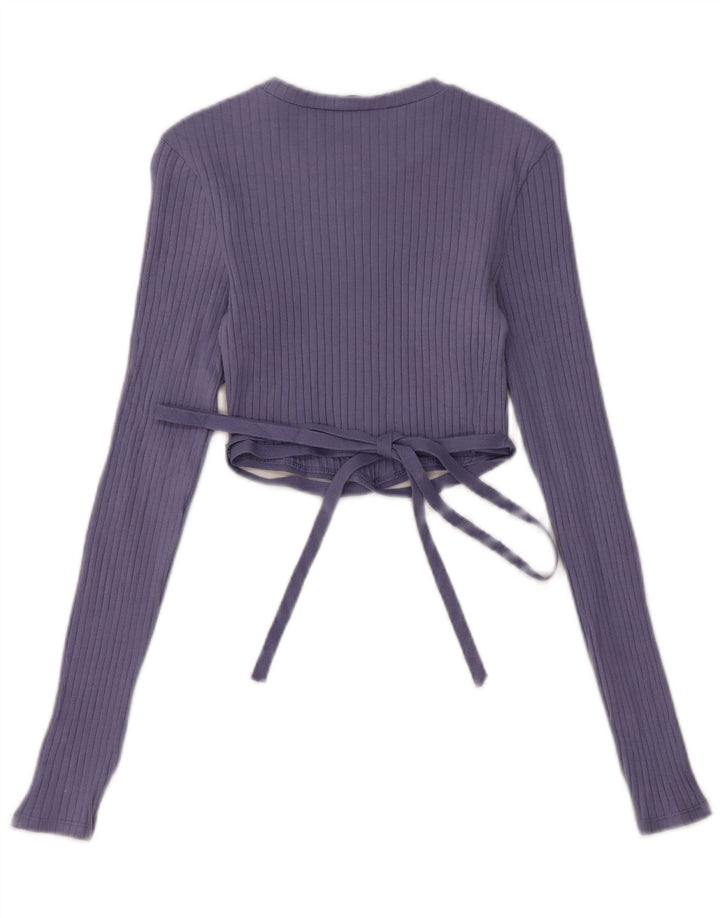 Crop Top pentru femei Zara cu mânecă lungă UK 10 mic, albastru, bumbac