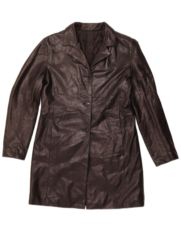 VINTAGE Womens Leather Coat IT 46 Large Black Leather