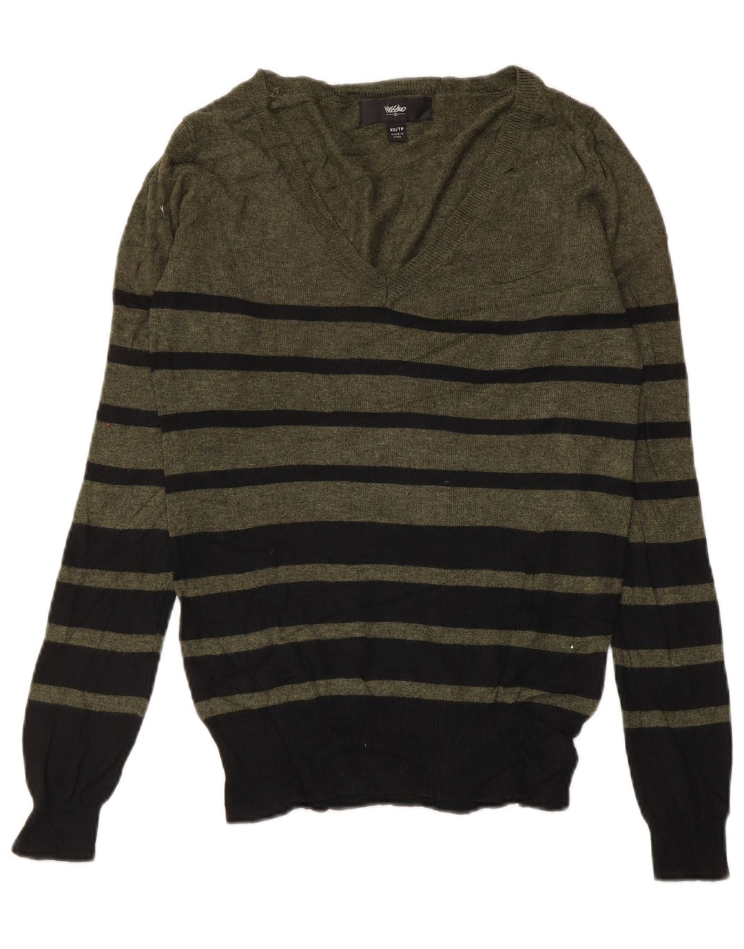 MOSSIMO Pulover cu decolteu în V pentru femei UK 6 XS Nailon cu dungi kaki