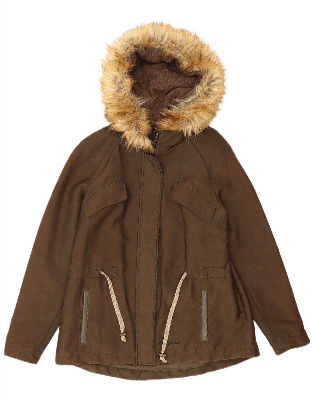Jachetă parka cu glugă Desigual pentru femei EU 38, bumbac kaki mediu