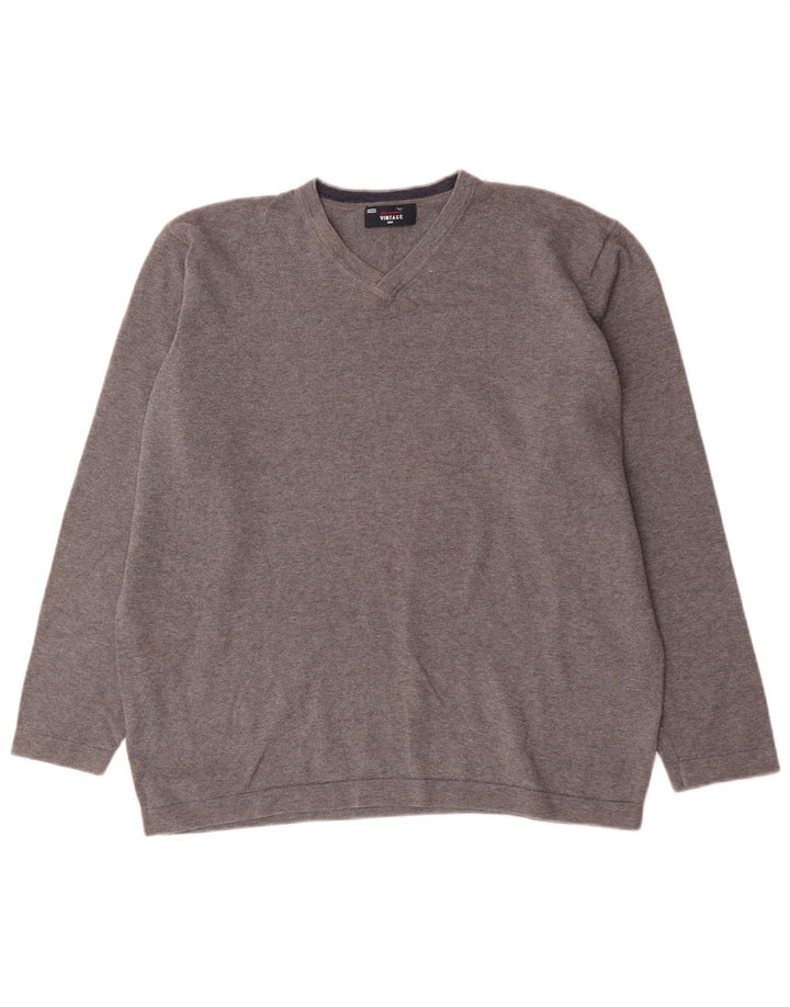 Pulover pentru bărbați Marks & Spencer, cu decolteu în V, XL, bumbac gri