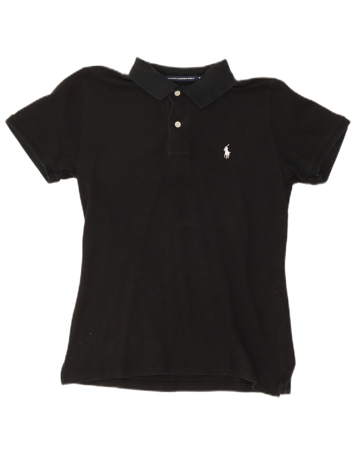 RALPH LAUREN Womens Polo Shirt UK 12 Medium Black Cotton