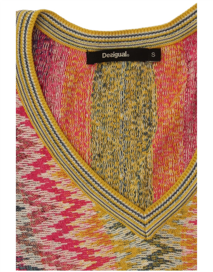DESIGUAL Pulover cu decolteu în V pentru femei UK 10 Chevron mic multicolor