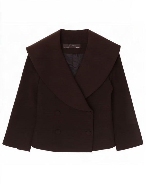 Zara Womens Double Breasted Blazer Jacket UK 10 Small Black Acetate