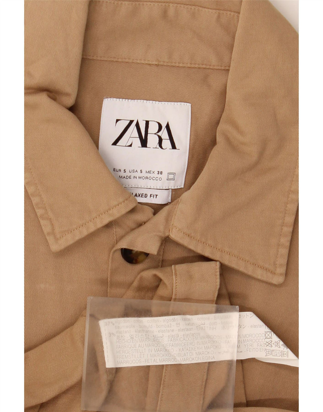 Cămașă pentru bărbați ZARA Relaxed Fit Bumbac Bej Mic