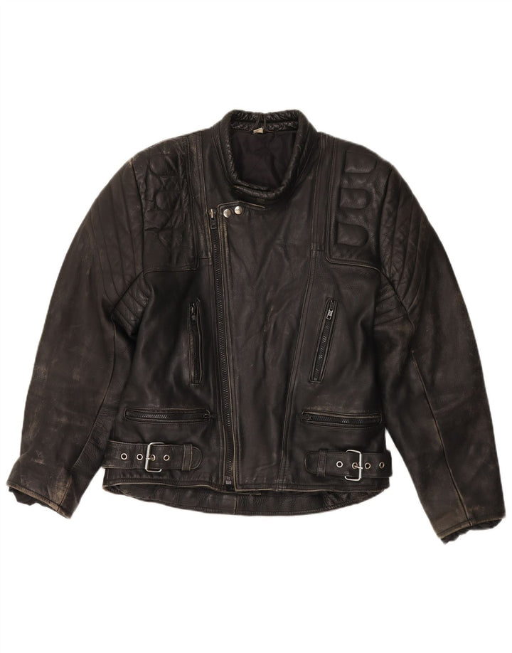 Jachetă vintage pentru bărbați din piele pentru motociclist UK 36, mic, negru