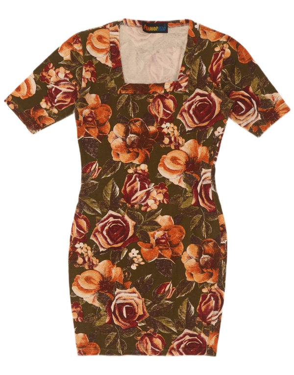 Rochie de damă vintage bodycon UK 8 mic bumbac floral kaki