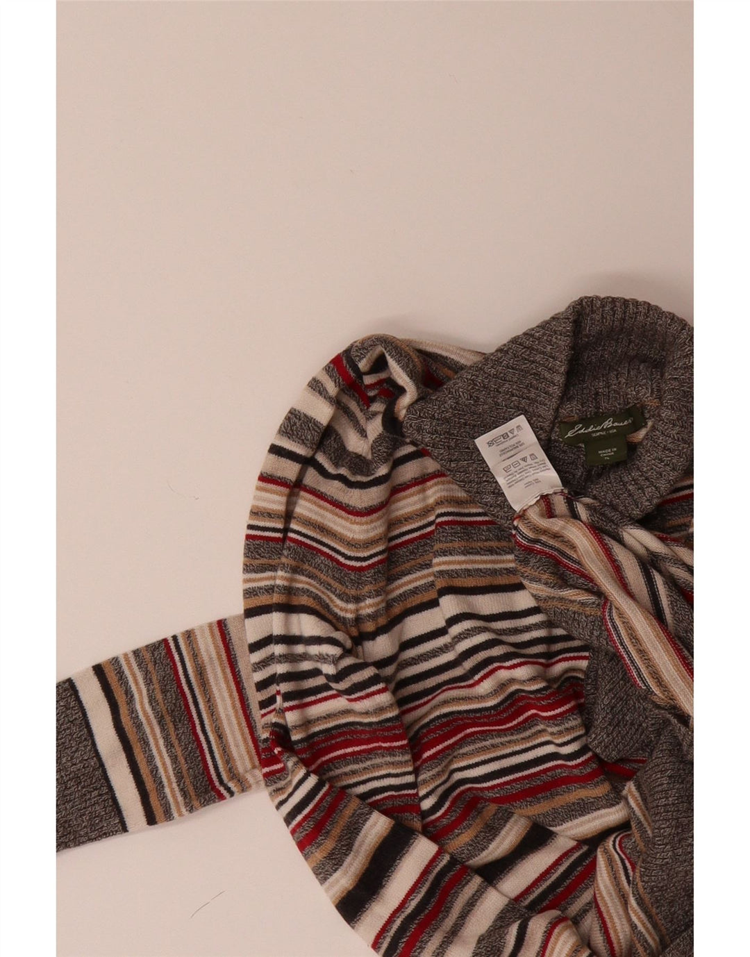 EDDIE BAUER Womens Button Neck Jumper Sweater UK 14 Large Grey Striped Vintage Eddie Bauer and Second-Hand Eddie Bauer from Messina Hembry 