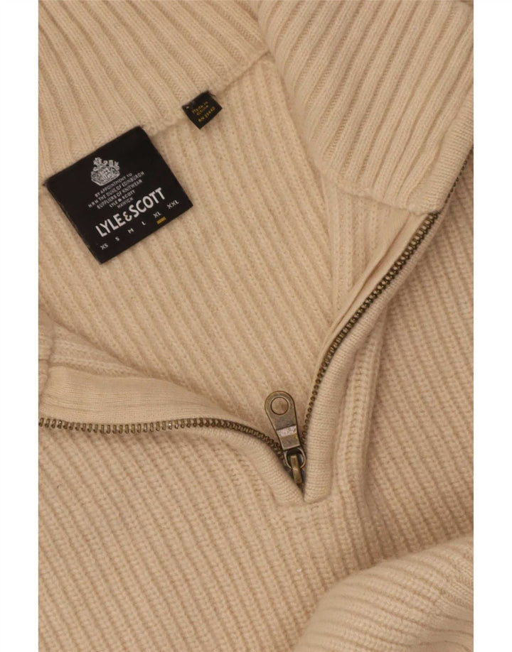 Pulover pentru bărbați Lyle & Scott, cu fermoar și gât, XL, bej