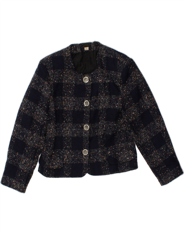 VINTAGE Womens 4 Button Blazer Jacket UK 14 Large Navy Blue Flecked Vintage Vintage and Second-Hand Vintage from Messina Hembry 