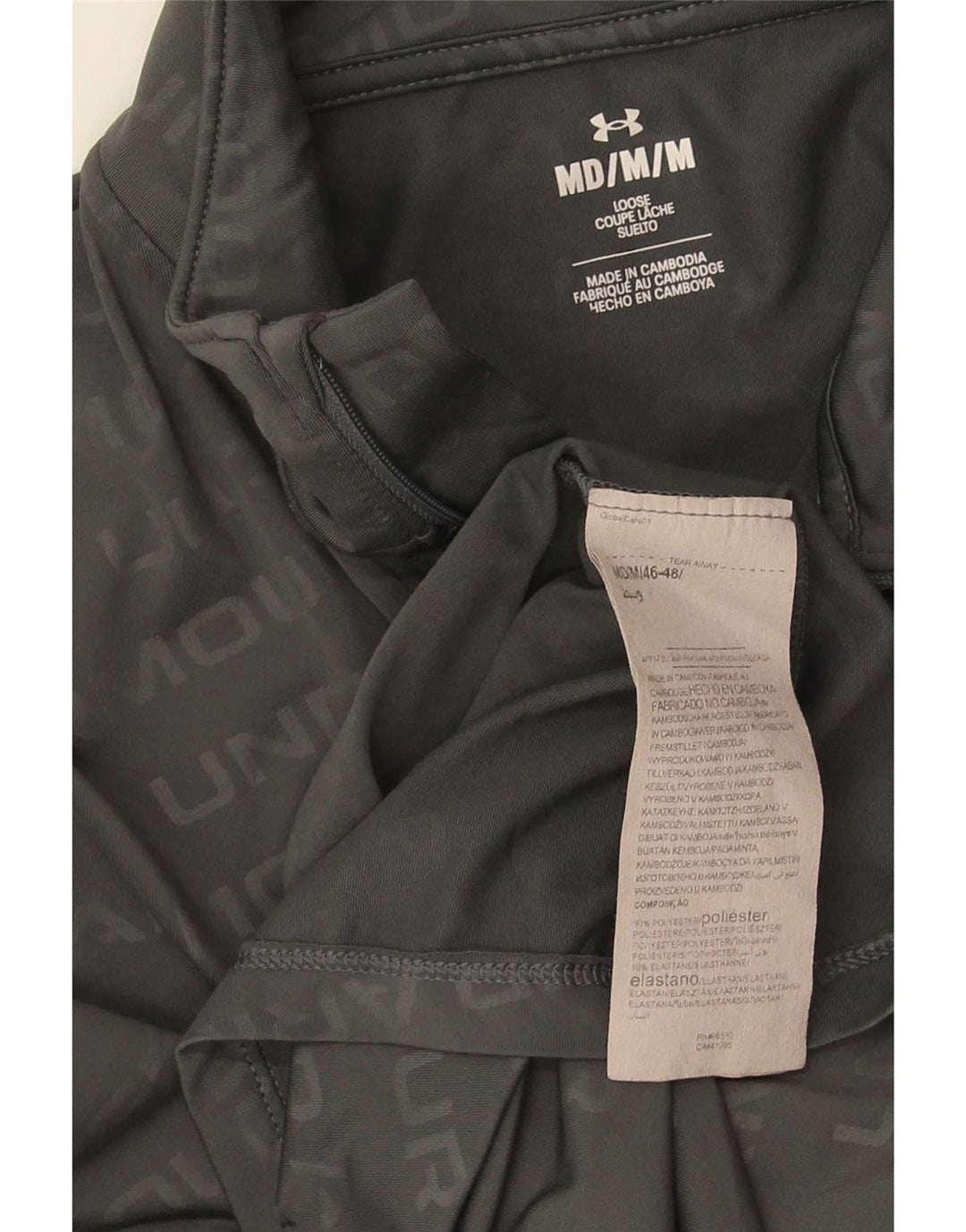 Top de trening Under Armour pentru bărbați, cu grafic, cu fermoar și gât, poliester, gri mediu