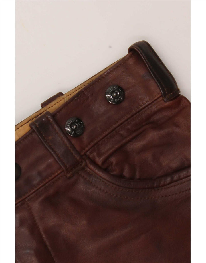 Pantaloni drepți din piele vintage pentru femei W28 L30 maro