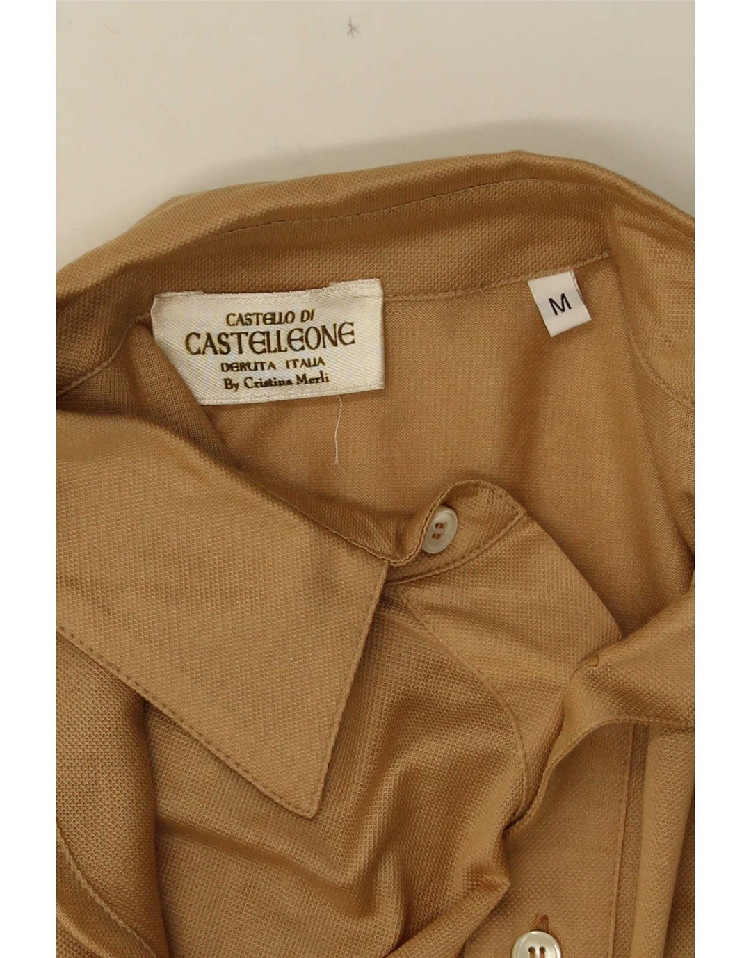 Tricou polo vintage pentru bărbați cu mânecă lungă, bej mediu