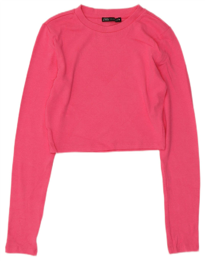 Crop Top pentru femei Zara cu mânecă lungă UK 12, bumbac roz mediu