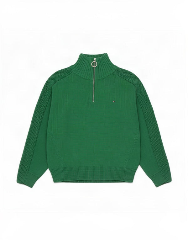 Pulover pentru femei Tommy Hilfiger, supradimensionat, cu fermoar și gât, UK 10, verde, mic