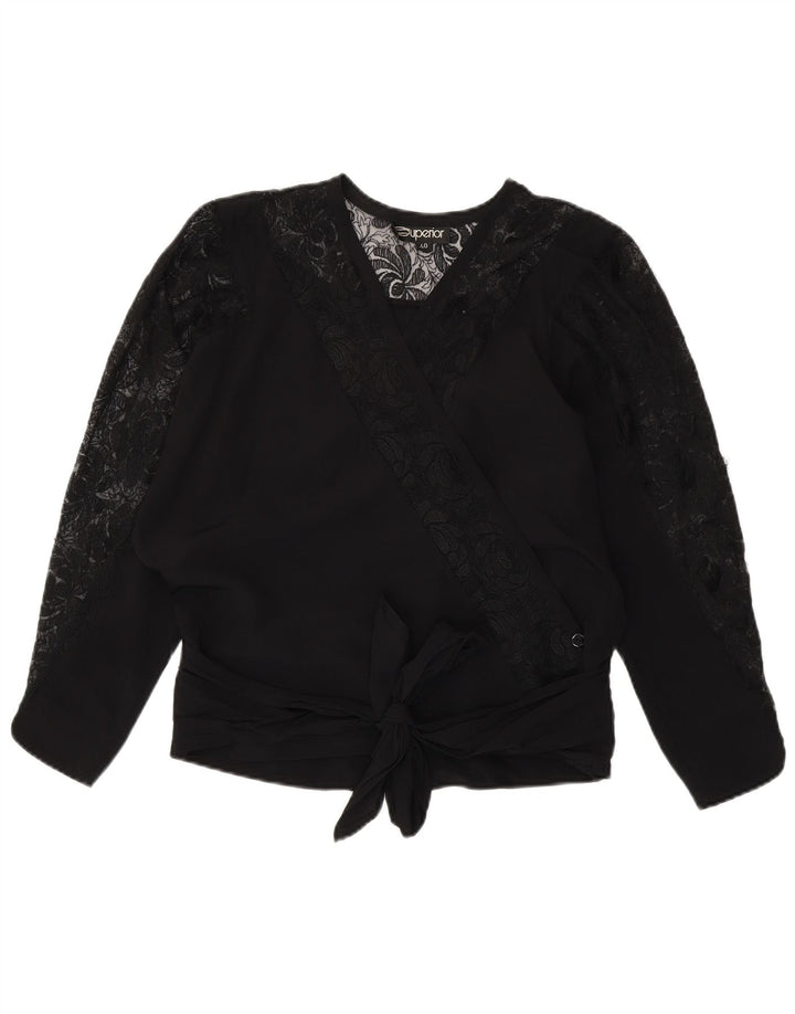 Bluză Superior pentru femei cu mânecă lungă Top EU 40 Medium Black Viscose