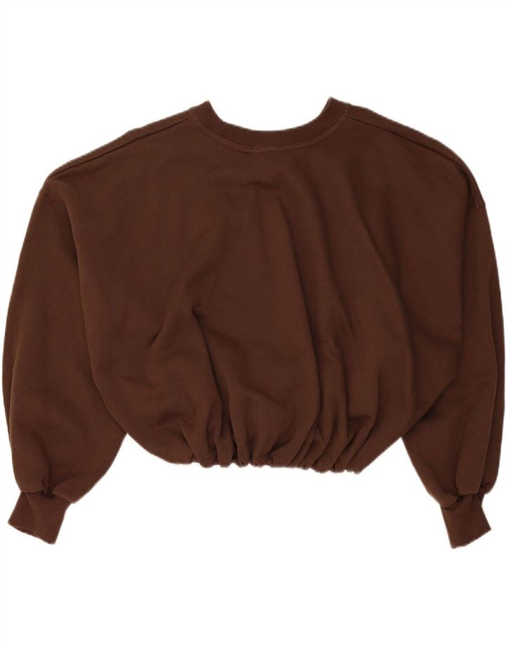ZARA Womens Crop Oversized Sweatshirt Jumper UK 10 Small Brown Polyester Vintage Zara and Second-Hand Zara from Messina Hembry 
