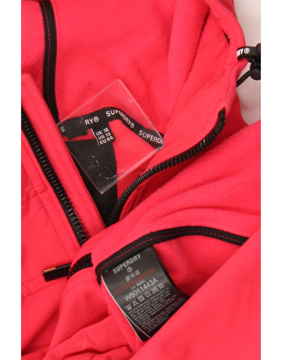 Jachetă de vânt cu glugă Superdry pentru femei UK 16, mare, roz, poliester