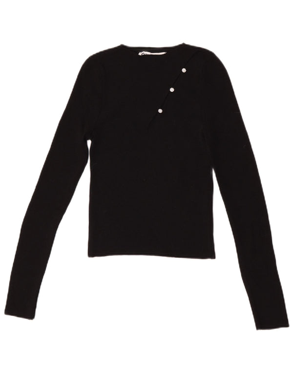 Crop Top pentru femei Zara cu mânecă lungă UK 8 Mic Poliamidă neagră