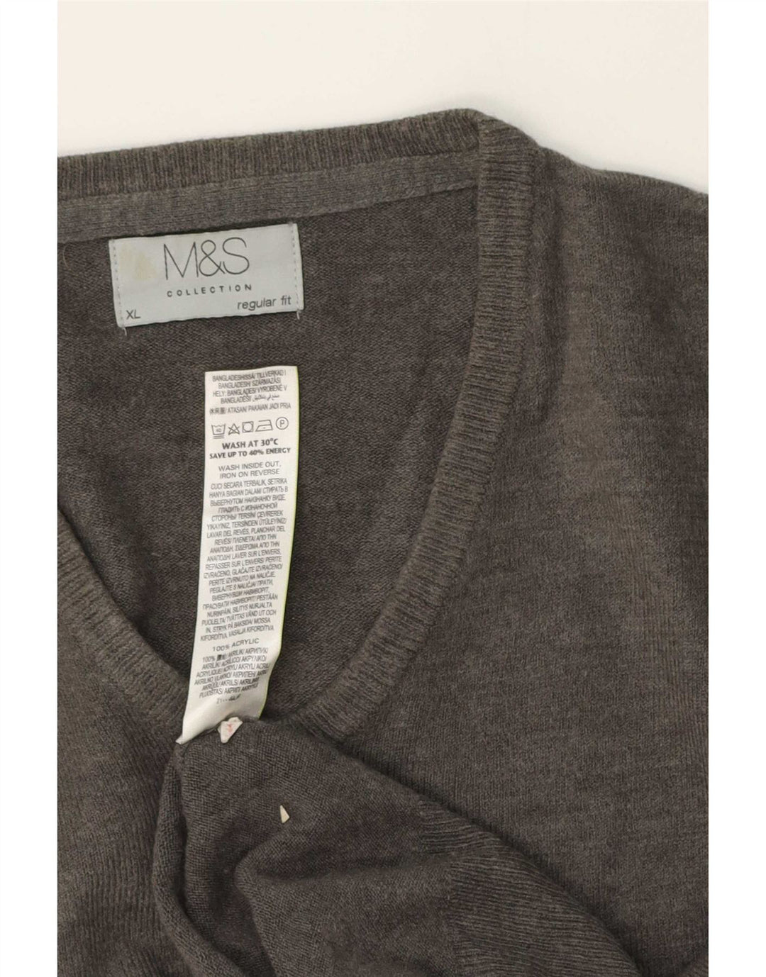 Pulover cu decolteu în V Marks & Spencer pentru bărbați, XL, gri acrilic