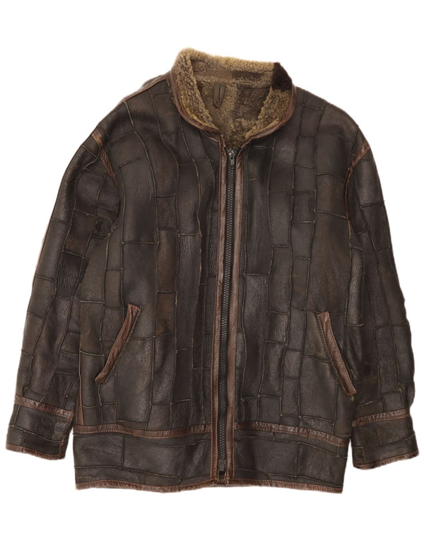 Vintage Mens Shearling Jacket UK 42 XL Brown Patchwork