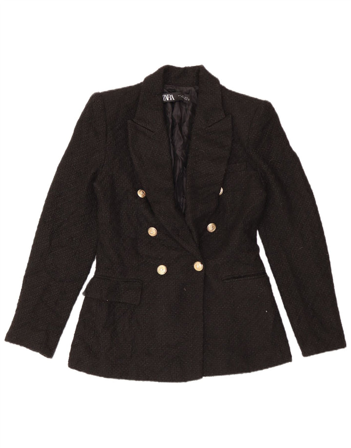 Jachetă Blazer pentru femei Zara, cu două piept, UK 10 Mic, negru, acrilic