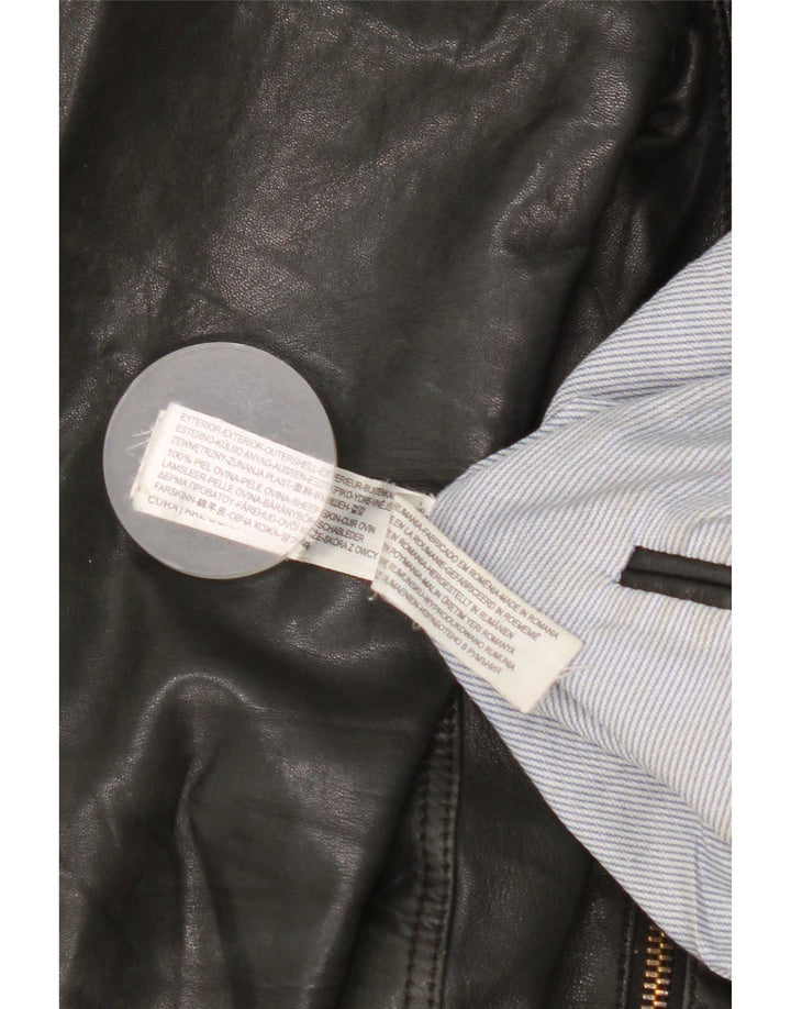 Jachetă de piele pentru motociclist Massimo Dutti pentru femei UK 10 Small Black