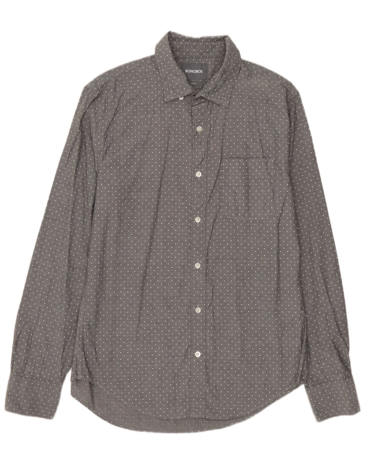 BONOBOS Cămașă Slim Fit pentru bărbați, bumbac cu pete, gri mediu