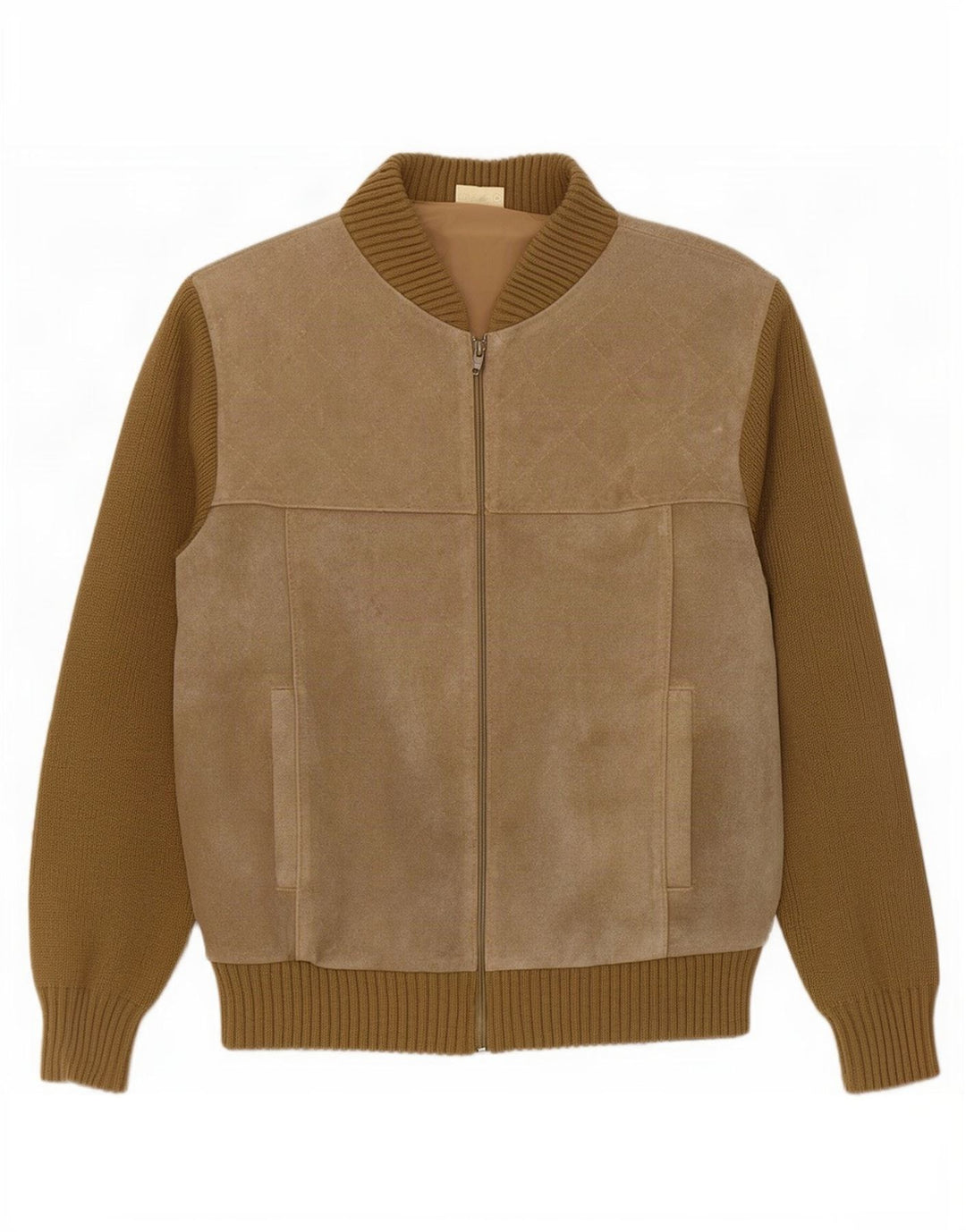 Bomber vintage pentru femei de piele intoarsa EU 50 XL Bej Colorblock Poliacrilic