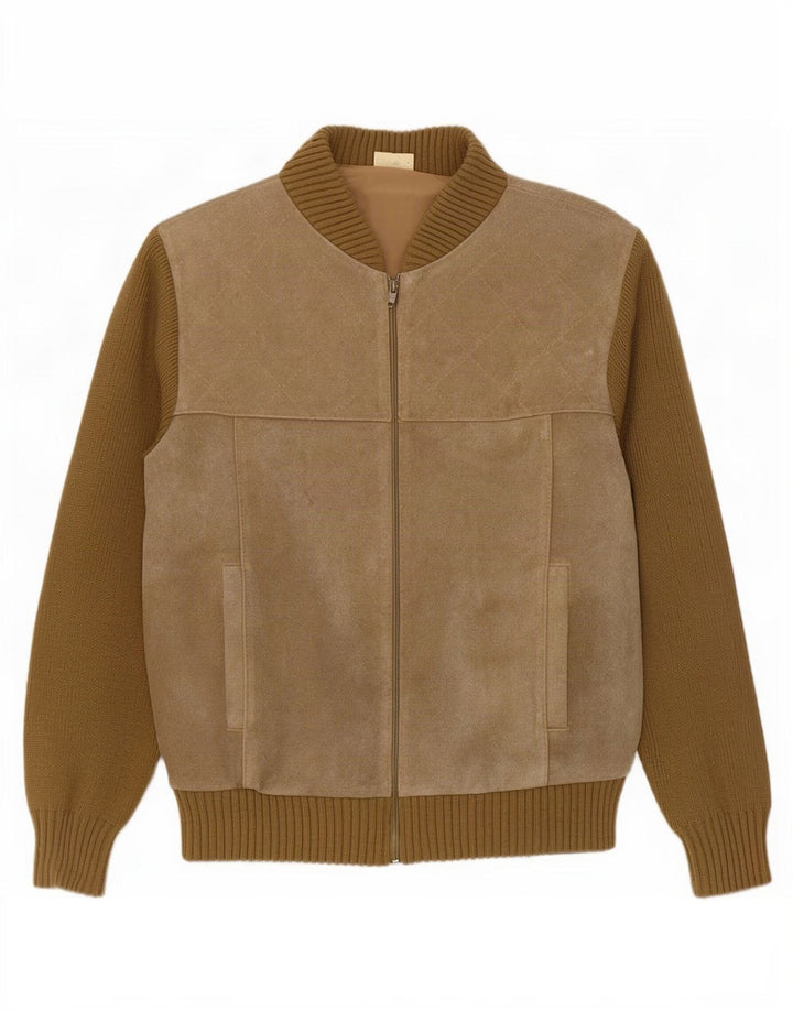 Bomber vintage pentru femei de piele intoarsa EU 50 XL Bej Colorblock Poliacrilic