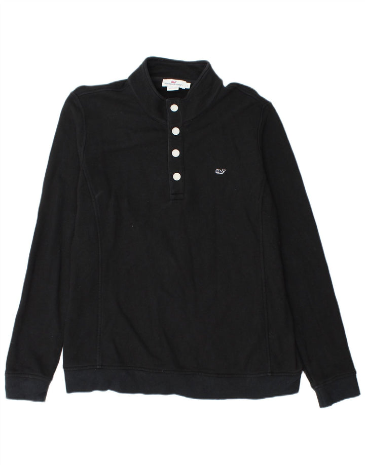 Vineyard Vines Hanorac pentru bărbați cu gât cu nasturi Pulover mare bumbac negru
