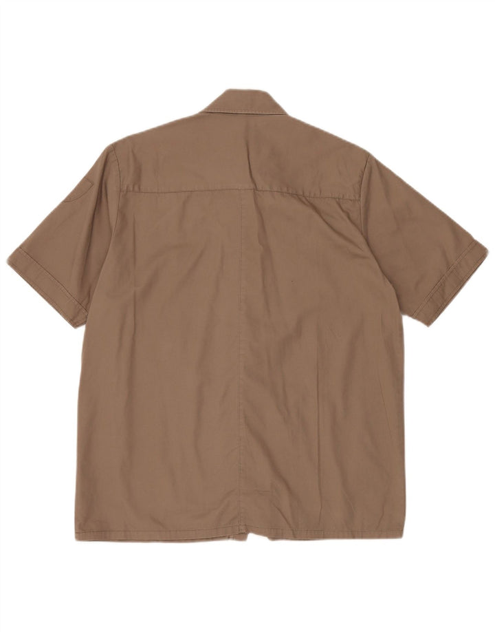 VINTAGE Mens Military Short Sleeve Shirt Medium Brown Cotton