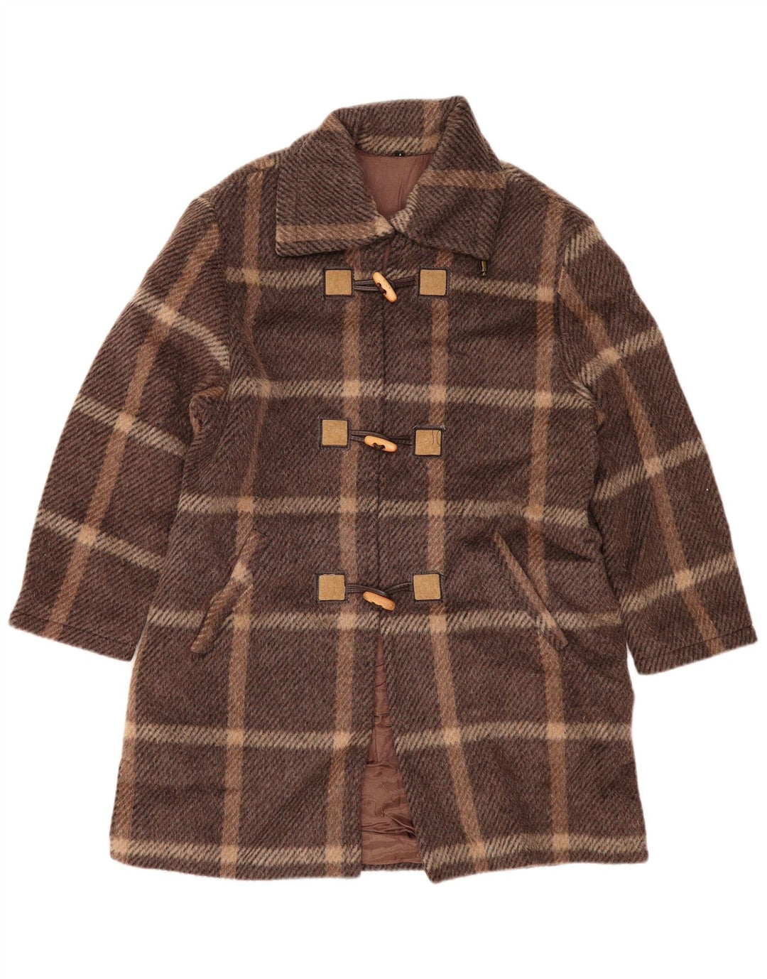 VINTAGE Duffle Coat pentru femei US 1 XS Brown Check Wool