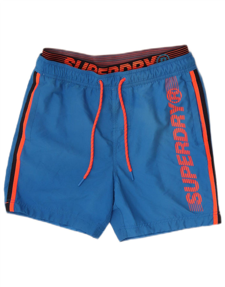 Pantaloni scurți de înot grafic Superdry pentru bărbați, poliester albastru mediu