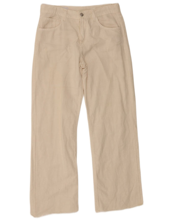 Pantaloni casual drepti pentru femei Zara EU 34 2XS L24 L29 in alb catifelat