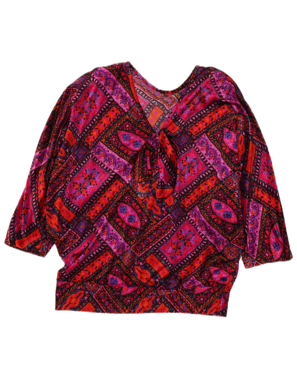 Bluză vintage cu mâneci 3/4 pentru femei UK 14 Medium Multicolor Retro